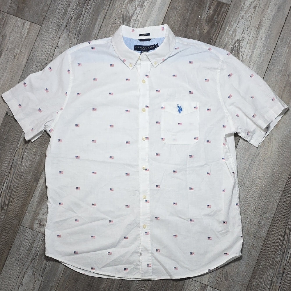 U.S. Polo Assn. American Dream Flag AOP SS Button Down Shirt Sz XL *EUC